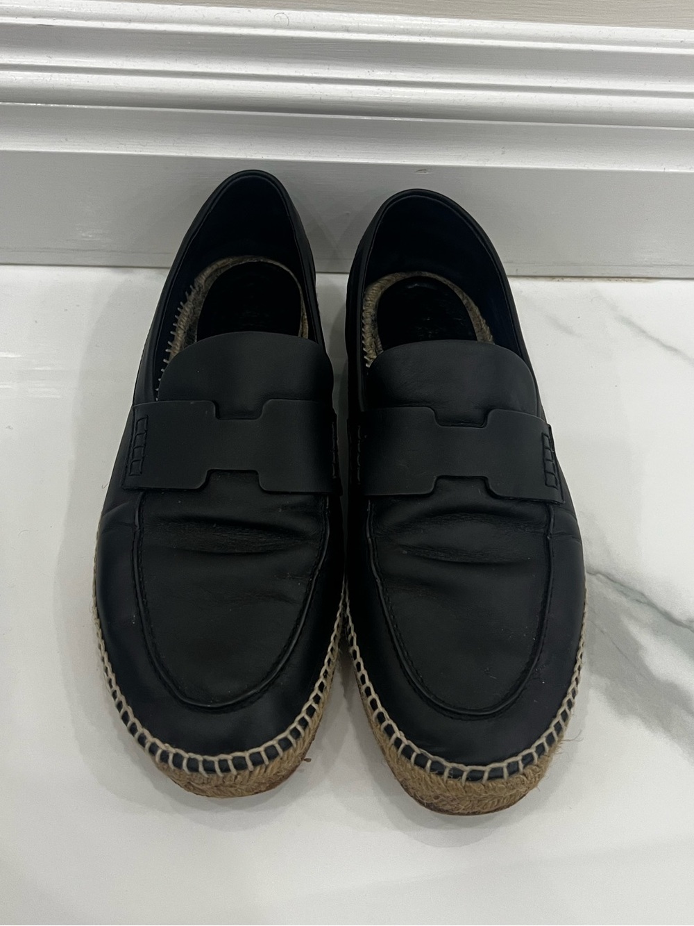 Hermes Trip Espadrille Men's Black Leather Espadrille Loafers Size US 10 EU43